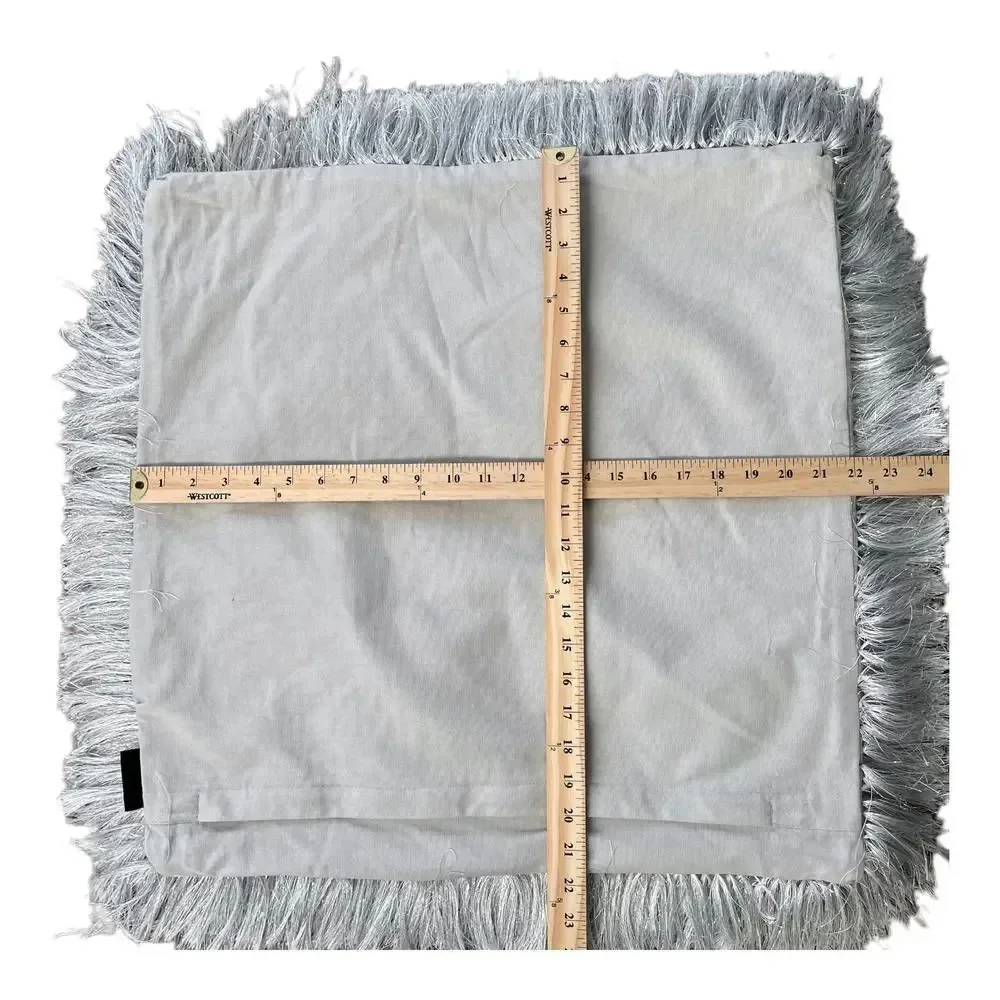 Set of Aphorism Gray Silver Metallic Shag Fringe Square Throw Pillow Covers 22